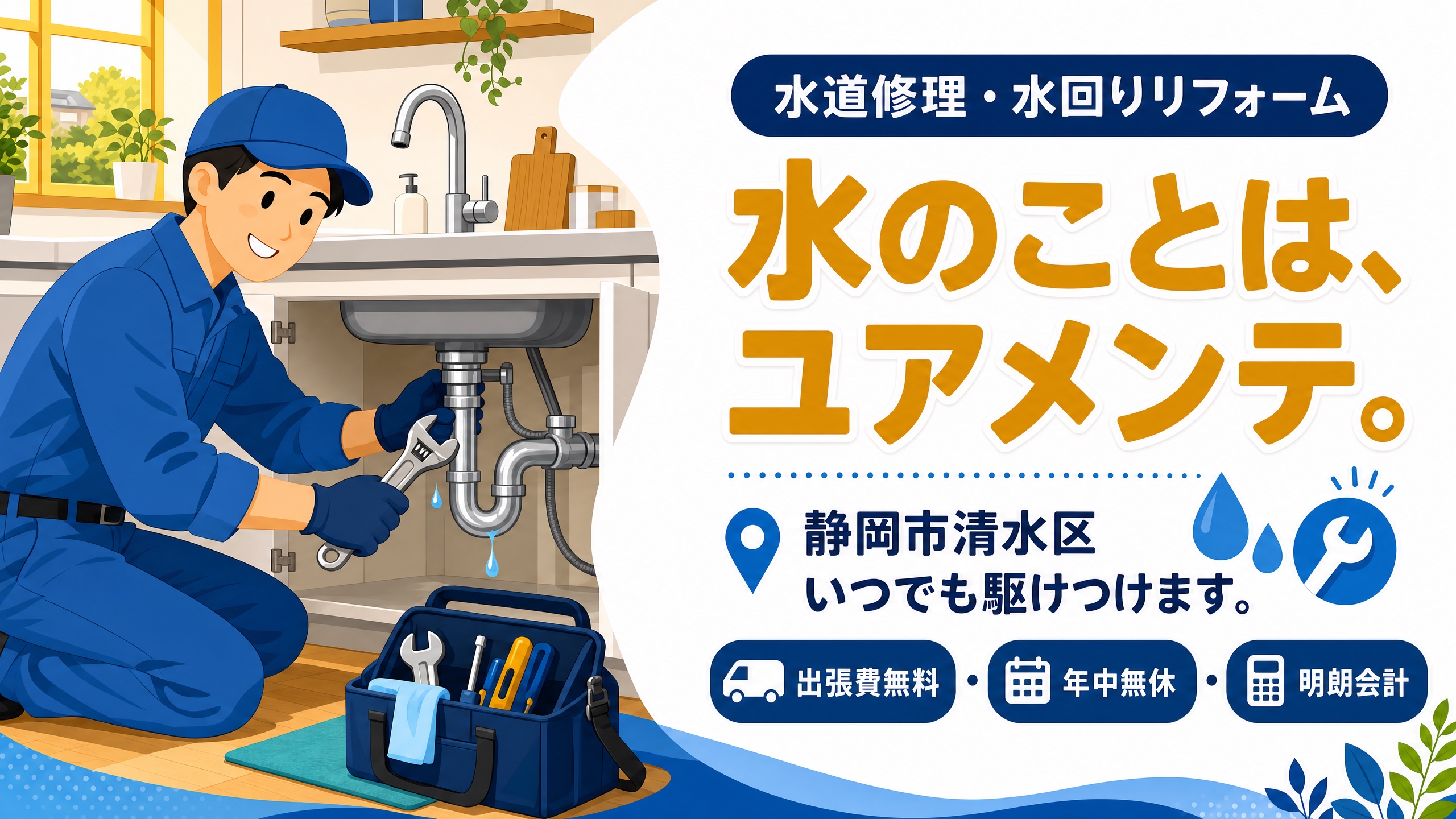 ユアメンテ 水のことは、ユアメンテ。静岡市清水区 いつでも駆けつけます。出張費無料・年中無休・明朗会計